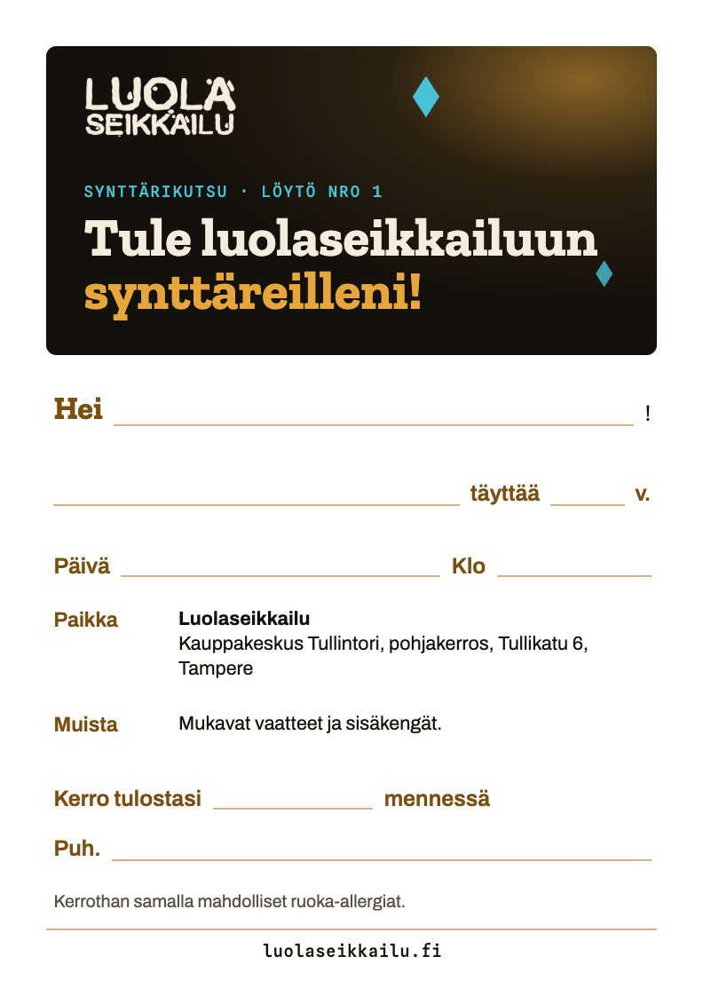 Luolaseikkailun synttärikutsu: Tule luolaseikkailuun synttäreilleni!